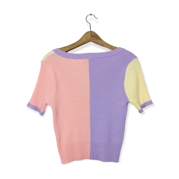 English Factory Pastel Colorblock Sweater Top Sz L - Picture 2 of 2